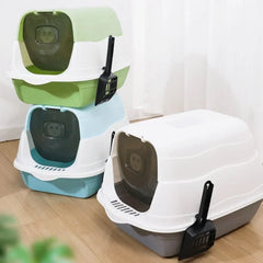 Large Capacity Fully Enclosed Pet Litter Box - Spillproof Deodorant Cat Toilet with Two-Way Shovel Closed Cat Sandbox Toilet