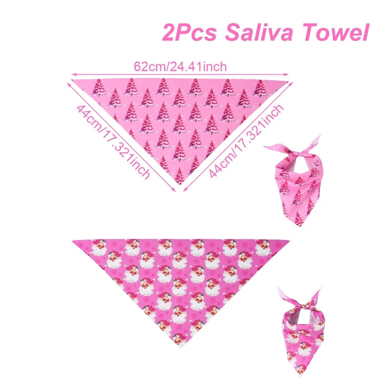 2pcs Christmas Dog Bandana Xmas Tree Santa Pet Scarf  Triangle Bibs Christmas Pet Bandanas For Small Medium Large Dogs Bandanas