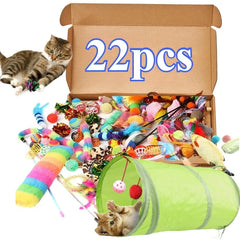 22pcs Pet Kitten Toys Variety Cat Toy Combination Set Cat Toy Funny Cat Stick Sisal Mouse Bell Ball Cat Supplies