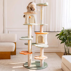 63-inch Cat Tree for Large Cats, Multi-Level Flower Tower with Condo, Sisal Scratching Posts & Toy Balls, Sturdy & Safe Indoor
