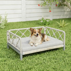 Elevated Indoor Outdoor Dog Bed for Small Dogs with Durable Rattan Wicker Design Removable Washable Waterproof Cushion Stylish