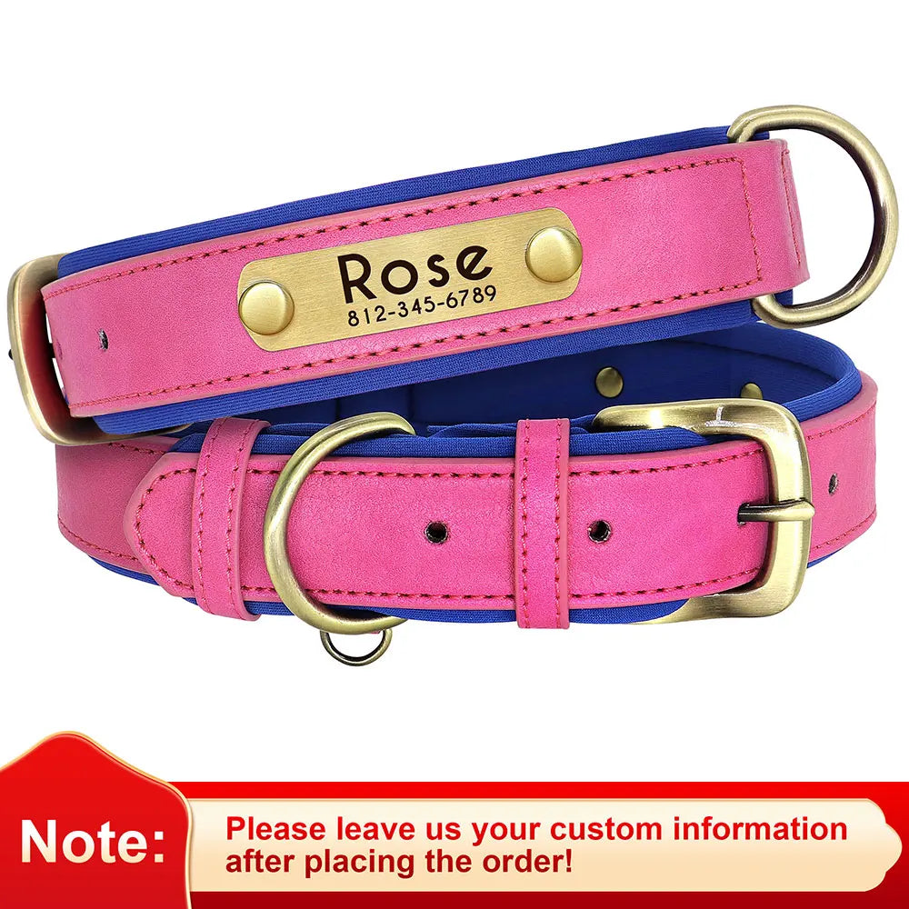 Personalized PU Leather Dog Collar Soft Padded Dog Collars Free Custom Pet ID Name Necklace for Small Medium Large Dogs Pitbull