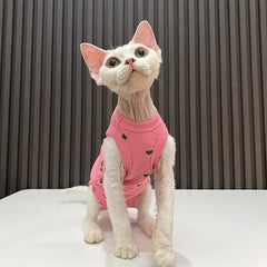 New Love Print Summer Pet Clothes Sphynx Hairless Cat Devon Clothes Stretch Anti-Drop Four-legged Clothes Thin Thermal Air Condi