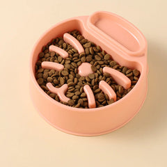 Pet Slow Feeder Bowl - Plastic Single Bowl for Cats, Anti-Gulping Interactive Design,  Non-Slip Pet Food Bowl,