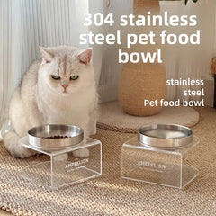 Stainless Steel Cat Bowl With High Legs And Acrylic Elevated Frame For Cervical Protection, Dog Bowl With Large Diameter