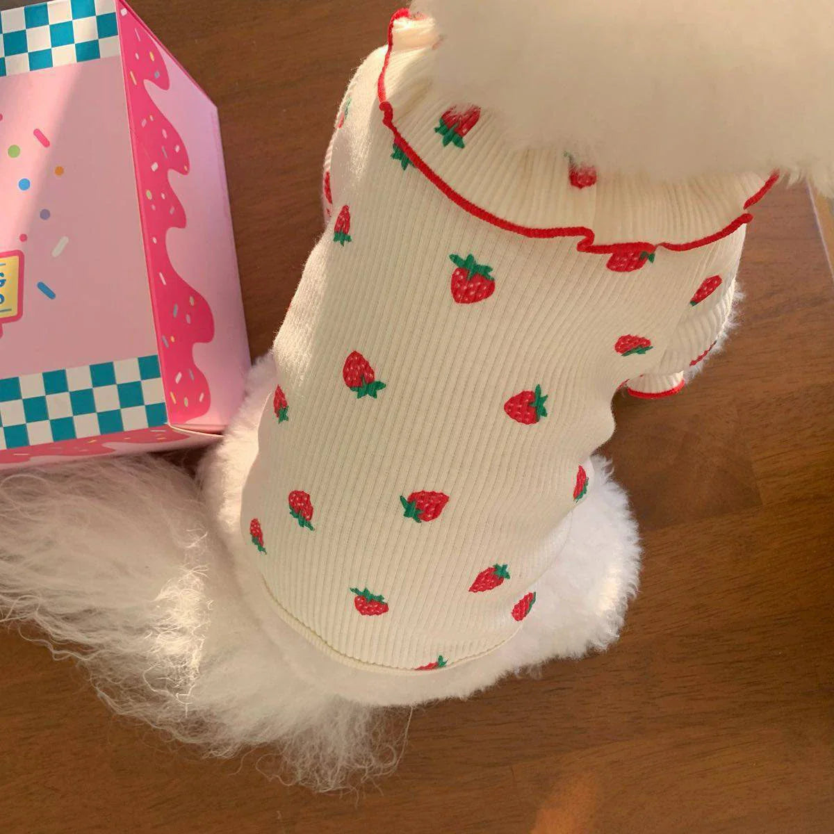 Strawberry Dog Vest Summer Breathable Medium Cat Clothing Cute Dog Clothing for Small Dog Vest Ruffled Collar Pet Clothes
