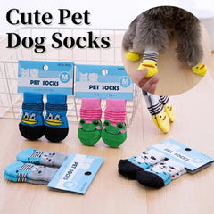 4 Pcs/set Cat and Puppy Shoes Of Cute Pet Dog Socks with Printed Non-slip To Protect and Prevent Dirt Warm Pet Puppy Socks