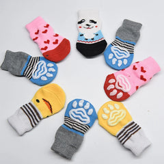 4pcs Winter Pet Dog Socks Small Cat Knit Warm Socks Dog Anti-Slip Socks Chihuahua Thick Paw Protector Booties Pet Accessories