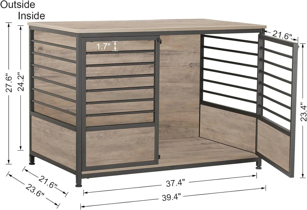 Wooden Heavy Duty Dog Cage Side End Table, Indoor Dog Kennel, Decorative Style Steel Tube Structure Pet Crate House for Dog