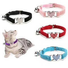 Heart Charm and Bell Cat Collar Pet Supplies Heart-shaped Plush Color Diamond Bell Cat Collar Pet Supplies Household Accessories