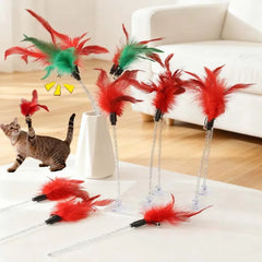 5pcs Cat Teaser Stick Toy Spring Suction Cup Feather Squeaky Interactive Kitten Toy Bite-resistant Training Cat Toy Supplies