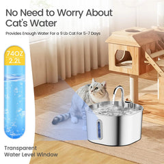 2.2L Stainless Steel Cat Water Fountain,Pet Water Dispenser With Filter,Dog Drinking Fountain For Cats,Ultra Quiet Water Pump