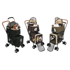 3-in-1 Multifunctional Pet Stroller Foldable Pet Stroller with 2 Pet Carriers for Small & Medium Dogs Bearing 77lbs Safety Lock