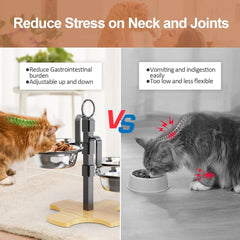 Cats Dogs Adjustable Height Feeding Drinking Set High Platform Ease Neck Strain Comfy Eating, Elevated Pet Bowls With Stand