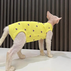 New Love Print Summer Pet Clothes Sphynx Hairless Cat Devon Clothes Stretch Anti-Drop Four-legged Clothes Thin Thermal Air Condi