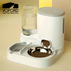 2 In1 Automatic Pet Water Fountain Pet Food Dispenser Set with Stainless Steel Bowls Self-Feeding/Watering for Indoor Cats
