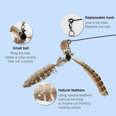 Cat Toys Teaser Wire Fish Funny Cat Rod Fishing Rod Feather Bell Funny Cat Stick Pet Interactive Replaceable Head Accessories