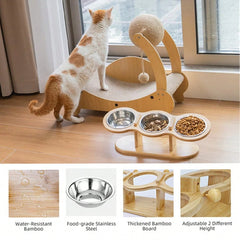 Raised Cat Feeder 3 Bowls in 1 Feeding & Watering Supplies 15° Raised Puppy 3 Stainless Steel Bowls Wood Stand Cats Accessories