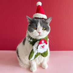 Pet Christmas Scarf Hat Set Thick Winter Warm Neckerchief Red Xmas Hat Dog Cat New Year Hat Scarf Set Pets Dress Up Costumes