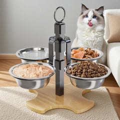 Cats Dogs Adjustable Height Feeding Drinking Set High Platform Ease Neck Strain Comfy Eating, Elevated Pet Bowls With Stand