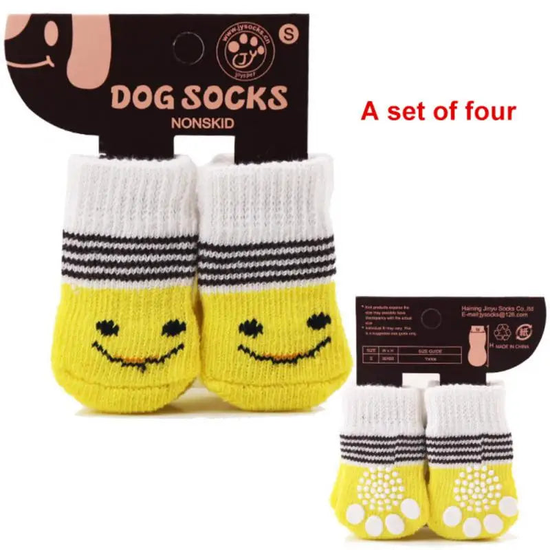 4pcs Winter Pet Dog Socks Christmas Small Cat Knit Warm Socks Dog Anti-Slip Sock Chihuahua Paw Protector Booties Pet Accessories