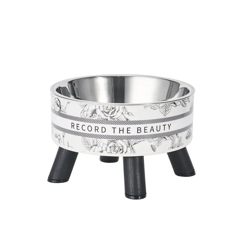 One piece cartoon pet neck protection stainless steel bowl No black mouth cat high neck bowl retro high foot bowl feeding water