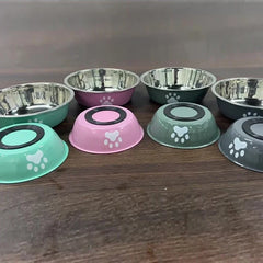 Stainless Steel Cat Dog Feeders Bowl Dog Basin Paw Print Pet Supplies Silicone Anti-slip Design Pet Drinking Water Feeding Bowl
