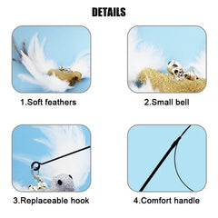 Cat Toys Teaser Wire Fish Funny Cat Rod Fishing Rod Feather Bell Funny Cat Stick Pet Interactive Replaceable Head Accessories