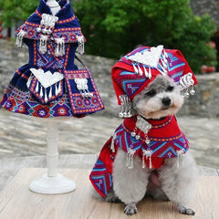 Ethnic Cat Clothing - Traditional Style Autumn Winter Warm Outfit, Cute Christmas Costume for Kittens with Cultural Design