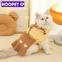 HOOPET Cat Clothes Cute Dress Winter Kitten Kitten Ragdoll Warm Winter Pet Sweet Sweater Dog Clothes Autumn and Winter Style