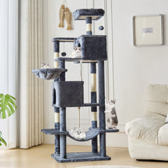JHK 66 inch Cat Tree Tower Large Multi Level Cat Climbing Tower with Condo Natural Sisal Scratching Posts Pet House for Indoor