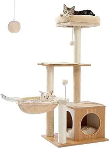 Cat Tree Modern Cat Tower for Indoor Cats,Multilevel Cat Play House with Large Condo, Spacious Hammock, Cozy Top Perch