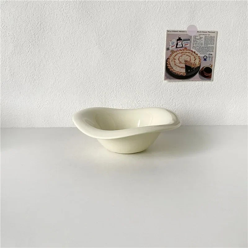 Creative Ceramic Wavy Salad Bowl Dessert Bowl Irregular Solid Color Home Cafe Cream Style Tableware Afternoon Tea Fruit Bowl