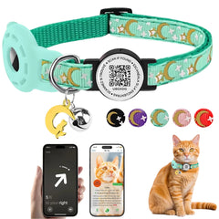 AirTag Cat Collar Breakaway with Bells, Glow Anti-Lost Kitten Collar with Airtag Holder for Apple Tag, with Pet QR Code Name Tag