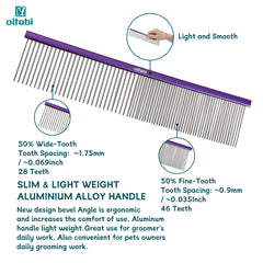 Oitabi Professional Pet Grooming Comb for Removing Matted Fur, Prevents Knots and Mats, Long Teeth Long & Short Haired Pet Comb