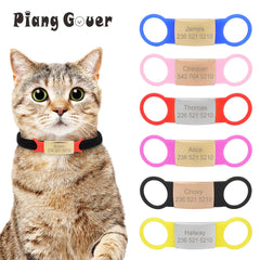 Custom Engraving Pet Name Collar Accessories Dog Cat Silicone Tag Puppy Kitten Phone Number Anti-lost Personalised Rose Gold