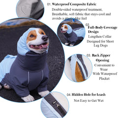 Dog Raincoat for Corgi Waterproof Full-Body Covered Rain Jacket for Short Leg Dogs Breathable Trimmable Belly Pet Rain Clothes