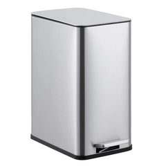 2.6 Gallon (10 L) Trash Can, Stainless Steel Kitchen Garbage Can, Recycling or Waste Bin, Soft Close, Step-On Pedal, Silver