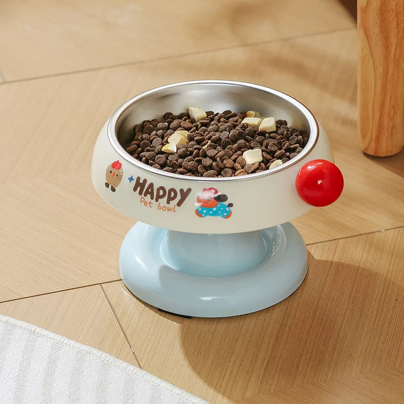 Raised Cat Food Bowl Stainless Steel - Non-Slip Tilt-Proof Pet Dish with Vibrant Colors Prevents Chin Acne Neck Care