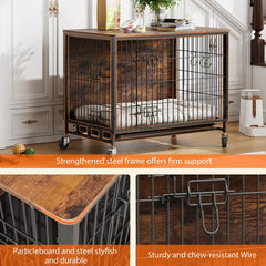 Heavy Duty Metal Dog Crate, Indoor Outdoor Pet Kennel Cage with Shelves, Storage Cabinet, Modern Decorative Dog Cage Furniture,
