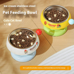 Raised Cat Food Bowl Stainless Steel - Non-Slip Tilt-Proof Pet Dish with Vibrant Colors Prevents Chin Acne Neck Care