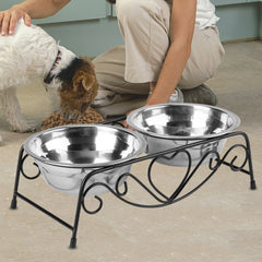 ZK20 Stainless Steel Double Dog Cat Food Water Bowls Feeder Dishes Shelf Stand