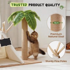 MEWOOFUN Cats Scratching Post Teepee Cat Tree with Simulated Leaves 60cm Tall Scratcher Post Pet Bed Tent Indoor Cat Play House