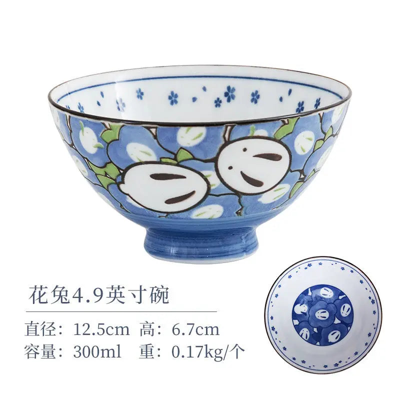 Japanese Cartoon Rabbit Ceramic Bowl, Household Underglaze Color Cute Rice Bowl, Kitchen Tableware Soup Bowls,moving Gift Set