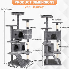 Cat Tree 54/70 Inch Cat Tower Cat Condo with Sisal-Covered Scratching Posts Dangling Ball for Cats to Play and Sleep