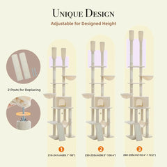 Floor to Ceiling Cat Tree Height (85-112 Inches) Adjustable, Tall Cat Tower 7 Tiers Activity Climbing Tower, Large Cat Tree with
