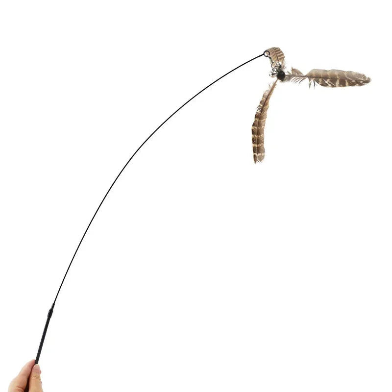 Cat Toys Teaser Wire Fish Funny Cat Rod Fishing Rod Feather Bell Funny Cat Stick Pet Interactive Replaceable Head Accessories