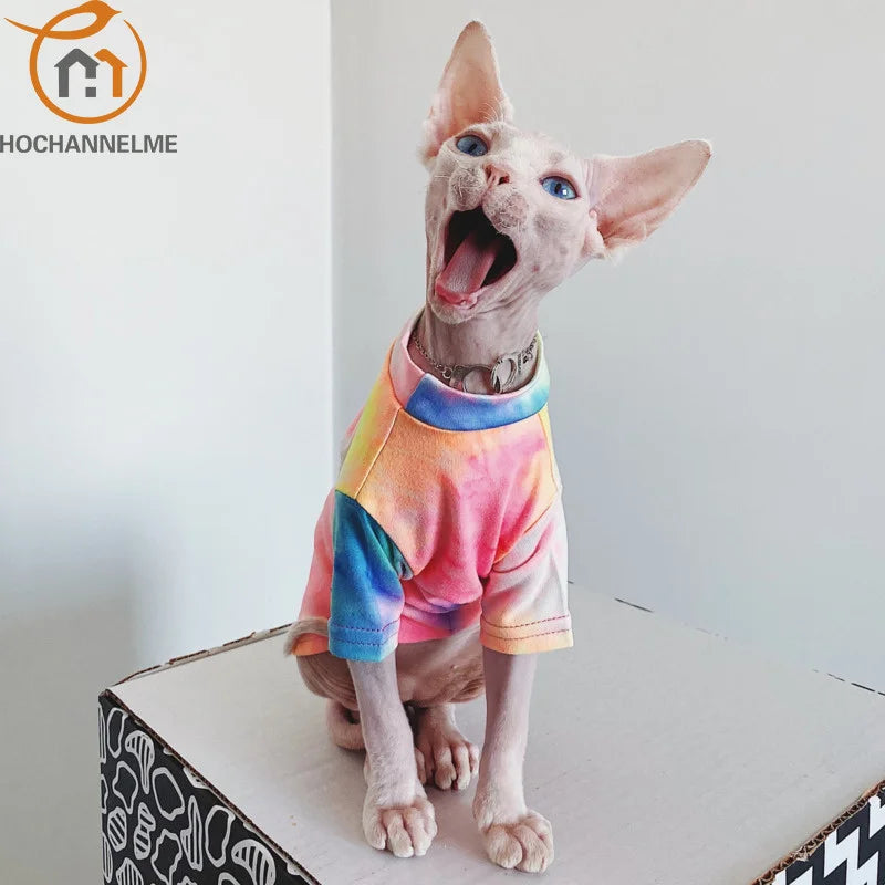 Hairless Cat Clothes, Breathable T-Shirt, Pet Clothes, Sphinx, Rainbow, Small Dogs Shirt, Clothing for Cats
