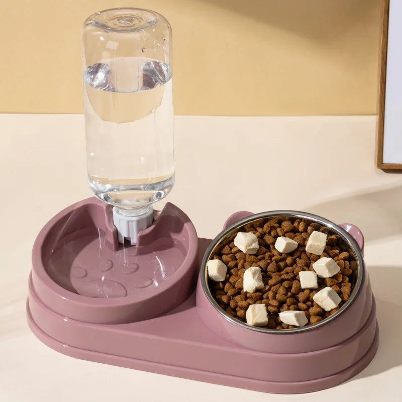 Drinking Water Double Bowl Oblique Mouth Dog Bowl Dog Basin Pet Stainless Steel Bowl Drinking Water Dog Cat Supplies
