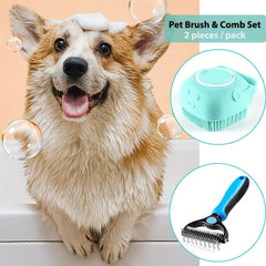 Dual-Sided Pet Grooming Brush:,Stainless Steel Deshedding & Detangling Tool , Silicone Massage Bath Brush for Dogs and Cats